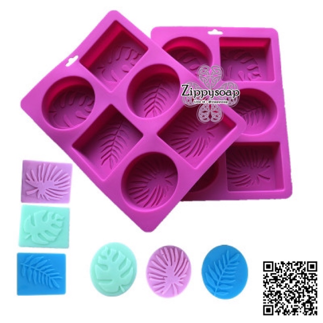 แม่พิมพ์ซิลิโคน สี่เหลี่ยม วงรี ใบไม้ 90-100g 6ช่อง 007247