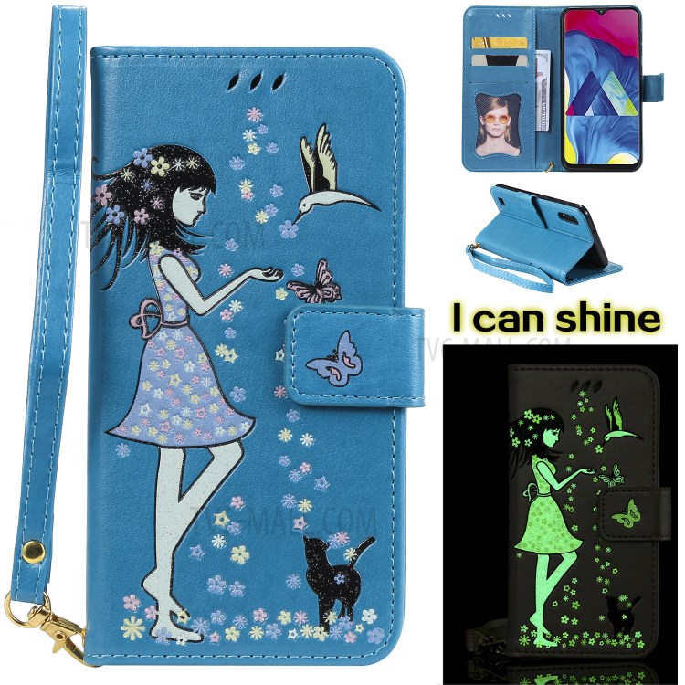 Case Samsung Galaxy A10 / Pre-order * เคสส่องสว่างผู้หญิงและแมวแบบหนัง PU กระเป๋าสตางค์ *