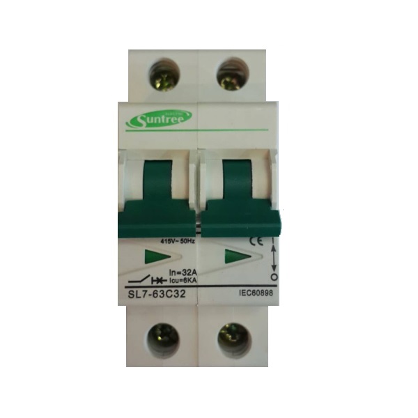 เบรกเกอร์เอซี 2 ขั้ว สำหรับโซล่าเซลล์และระบบไฟฟ้ากำลัง (2 Pole AC Breaker for Solar Cell and Power System) พิกัดกระแส 32A