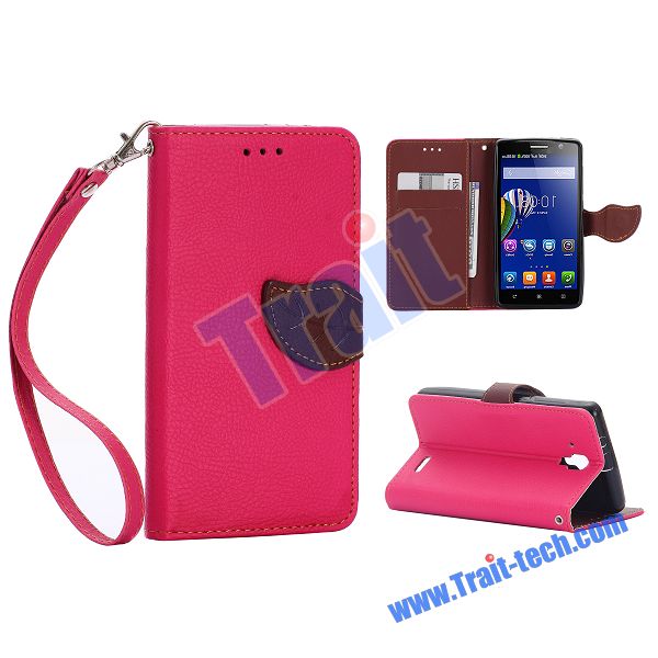Case Lenovo A536 / Pre-order * เคสหนังผิวลิ้นจี่ ปิดด้วยรูปใบไม้ *