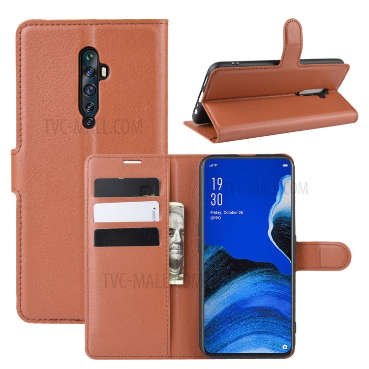 Case OPPO Reno 2F / Pre-Order * เคสผิวลิ้นจี่หนังกระเป๋าสตางค์ยืน ช่องเสียบการ์ด Wallet และช่องใส่เงินสด *