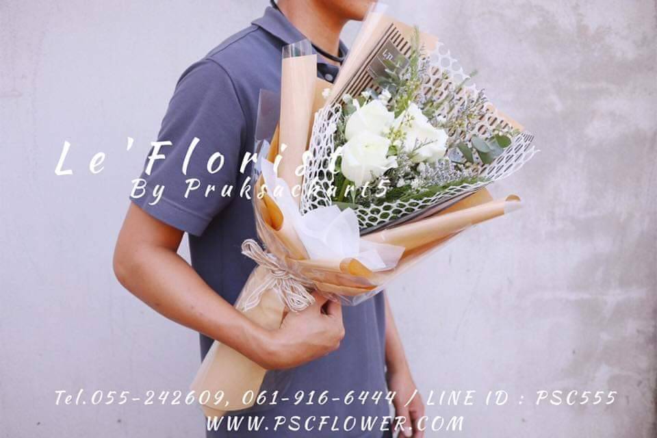 ช่อกุหลาบนอก3ดอก ห่อคราฟท์