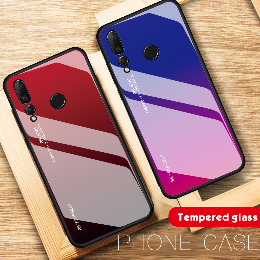 Case Huawei Nova 4 / Pre-Order * เคส + กระจกนิรภัยปกหลัง TPU + PC ไล่โทนสีไร้รอยขีดข่วน *