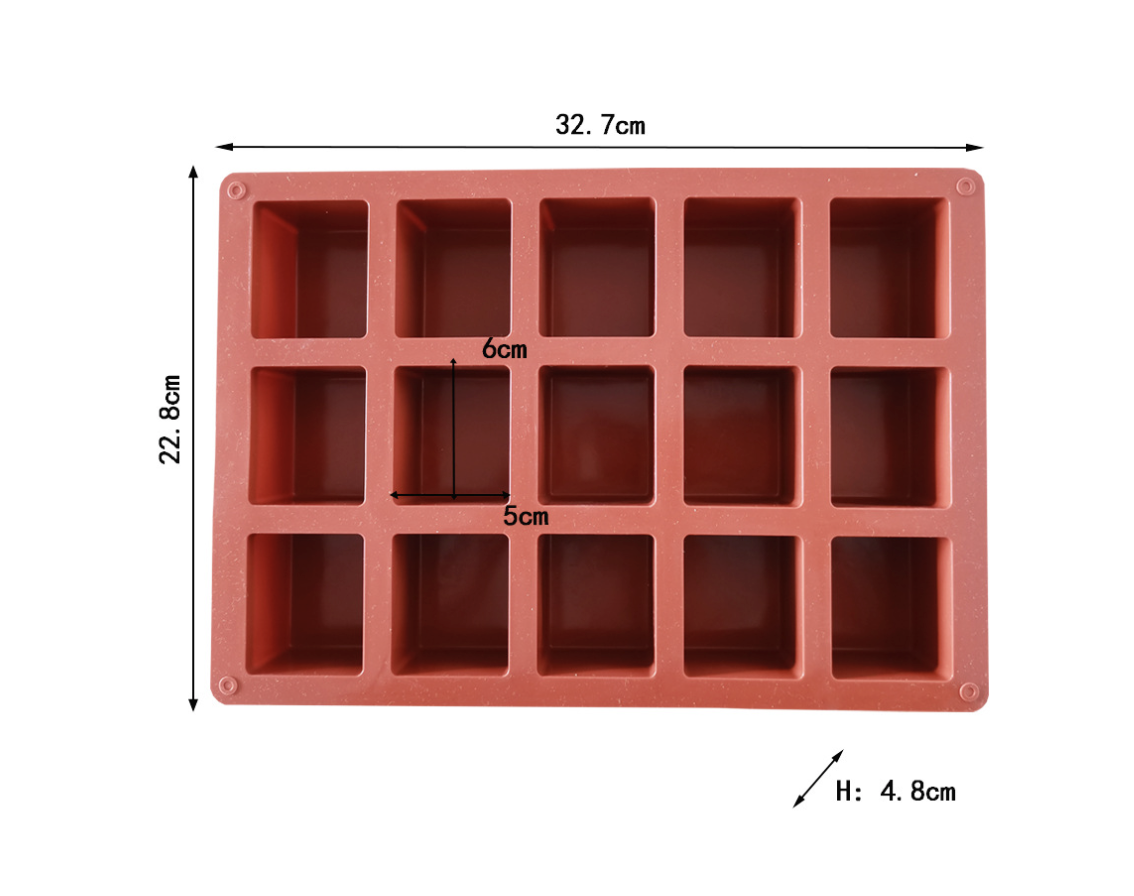 แม่พิมพ์ซิลิโคน สี่เหลี่ยม 5*6*4 cm 140 g 15 ช่อง 005672