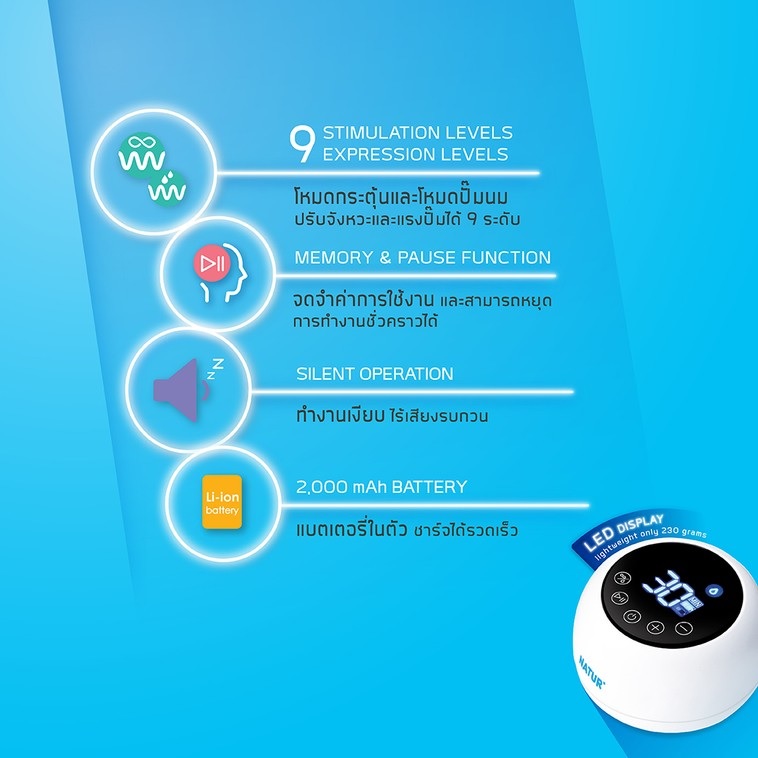 Naturเครื่องปั๊มนมไฟฟ้าเดี่ยว M-2