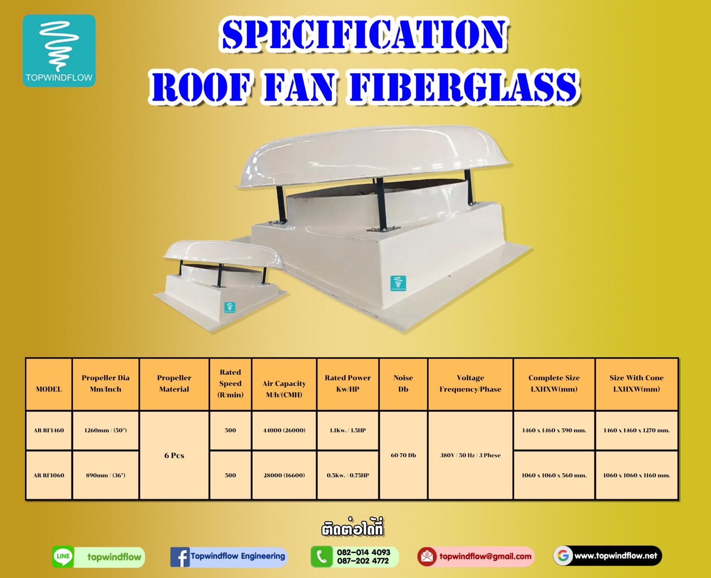 พัดลมหลังคาไฟเบอร์กลาส AY-RF1460 (50นิ้ว)