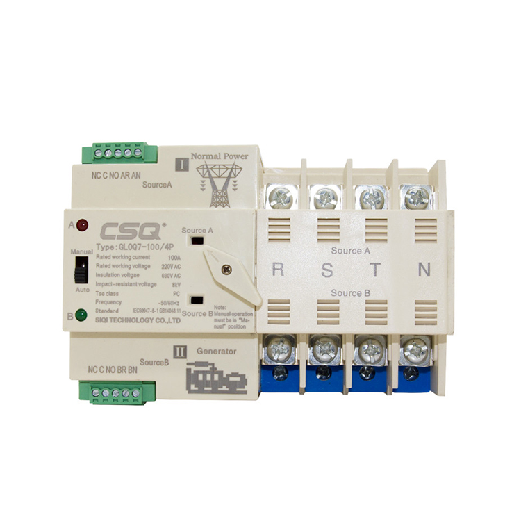ATS CSQ รุ่น GLOQ7 380V 3 phase 63A และ 100A เอทีเอสสวิทช์ สวิตช์เปลี่ยนแหล่งจ่ายไฟฟ้าอัตโนมัติ (CSQ Automatic Transfer Switch)
