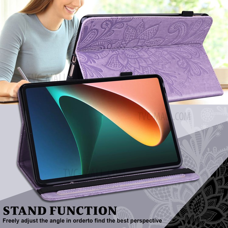 Case Xiaomi Pad 5 / Pad 5 Pro # Pre-Order * เคสลวดลายดอกไม้พิมพ์ PU กระเป๋าสตางค์หนังขาตั้งฝาครอบป้องกัน Folio พร้อมแถบยางยืดปรับได้ *