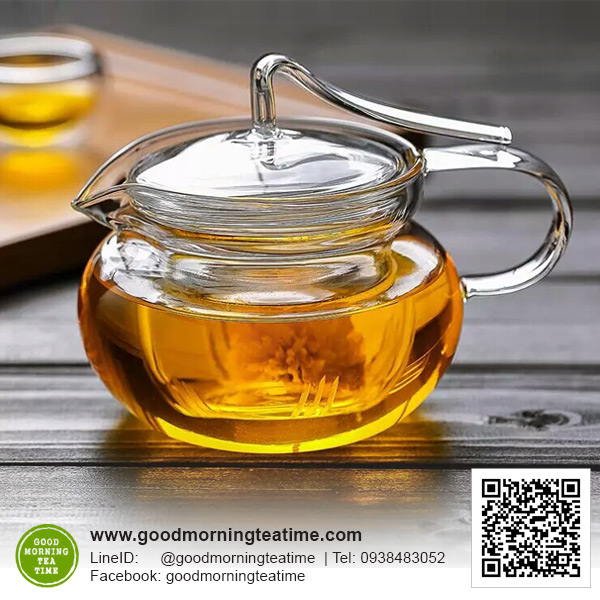 กาน้ำชาแก้วใส พร้อมที่กรองใบชา ฝาจับแก้วใสแบบพิเศษ ขนาด 450 ml.