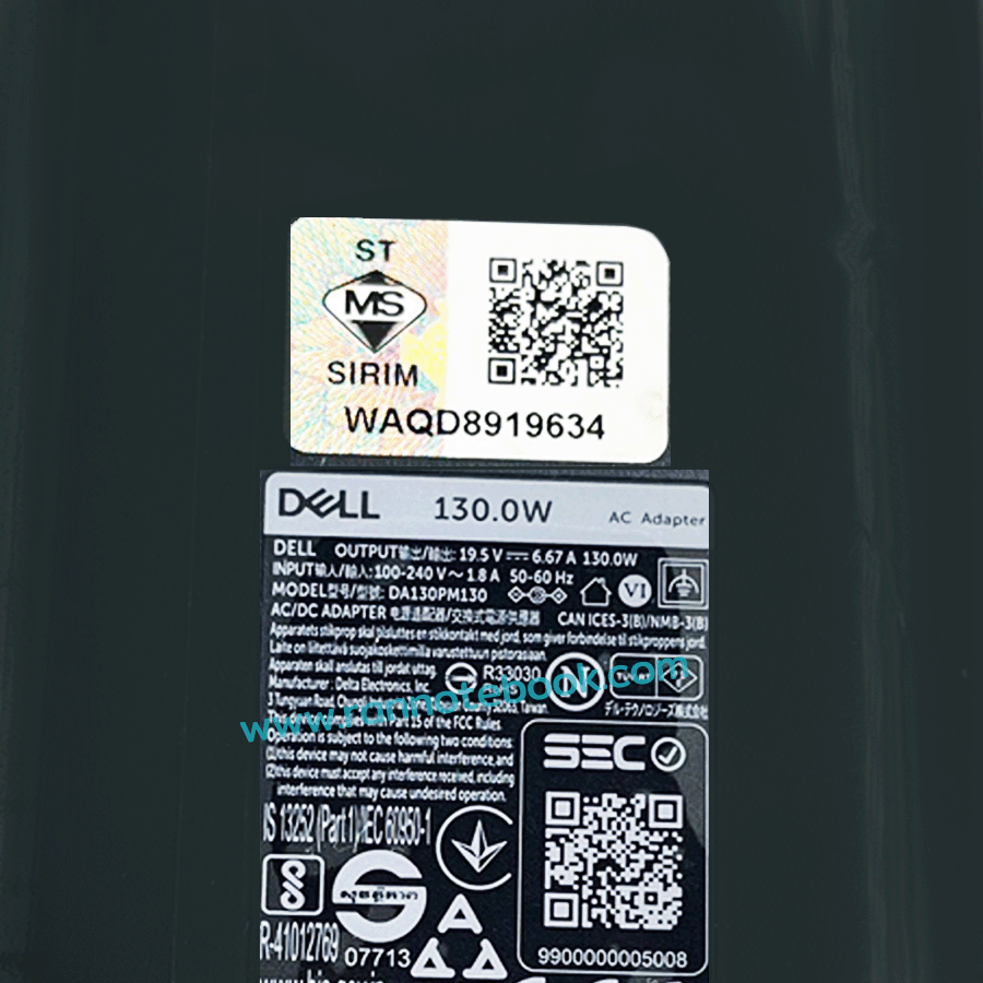 Adapter สายชาร์จโน๊ตบุ๊ค Dell 130W 4.5*3.0mm แท้ ประกันศูนย์ Dell 1 ปี ลดราคาพิเศษ