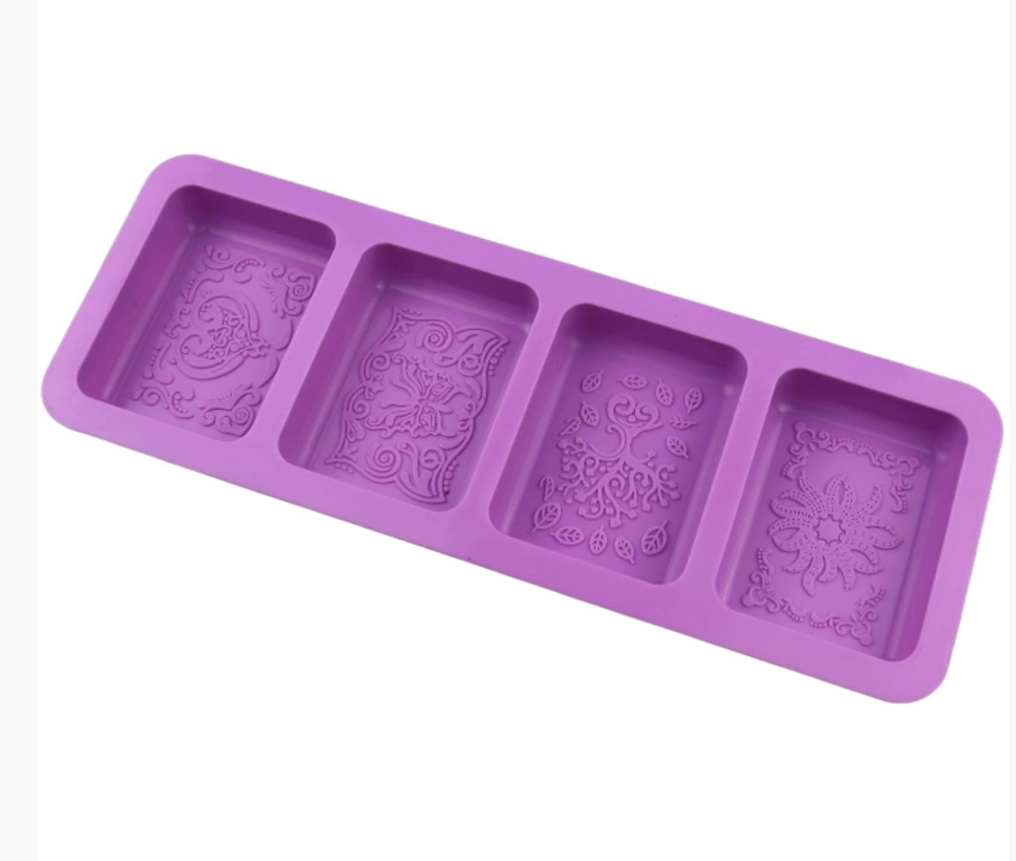 แม่พิมพ์ซิลิโคน สี่เหลี่ยมผืนผ้า คละลายวินเทจ 4 ช่อง 90g 7.6*5.8*2cm 005258