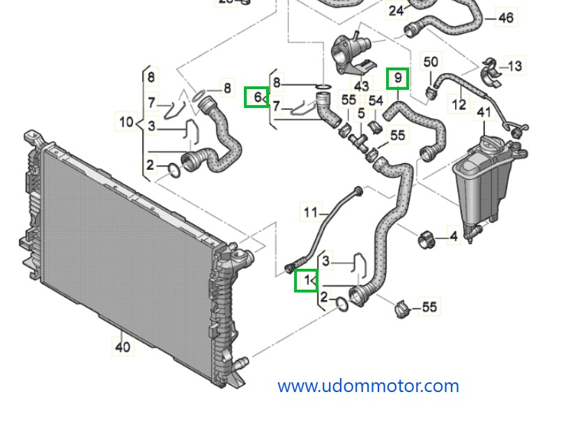 AUDI ท่อยางหม้อน้ำ AUDI Q5 (ท่อนล่าง) /แท้ / 8R0121109 8K0121051C 8R0121055D