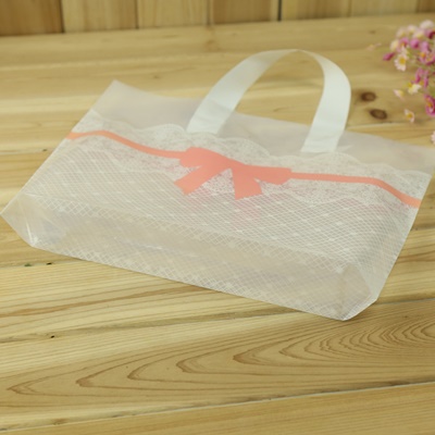 ถุงกระเป๋าใสตั้งได้ลายตารางคาดโบว์ 33x25+6 cm. 50 ชิ้น