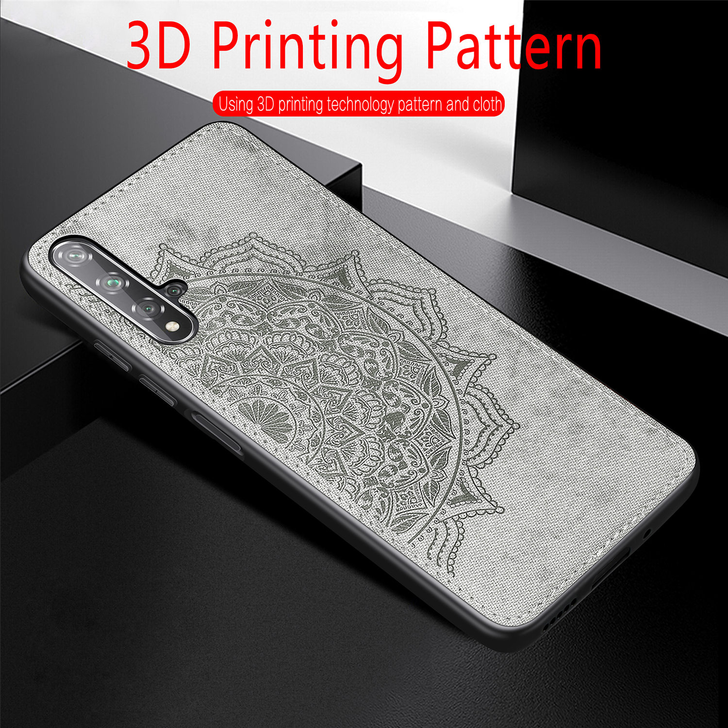 Case Huawei Nova 5T / พร้อมส่ง * เคสพิมพ์ Mandala ดอกไม้ PC + TPU + ผ้า - น้ำเงิน *