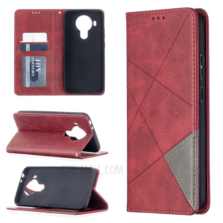 Case Nokia 5.4 # Pre-order * เคสกระเป๋าสตางค์ ปกหนังพรีเมี่ยม TPU + PU พร้อมรอยประทับรูปสี่เหลี่ยมขนมเปียกปูนมีสไตล์และละเอียดอ่อน *