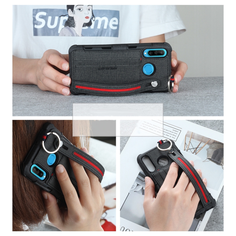 Case Huawei Y9 / Pre-order * เคสเนื้อผ้า + เคสกันกระแทก TPU พร้อมแหวนโลหะและตัวยึดและช่องเสียบการ์ดและสายห้อย *