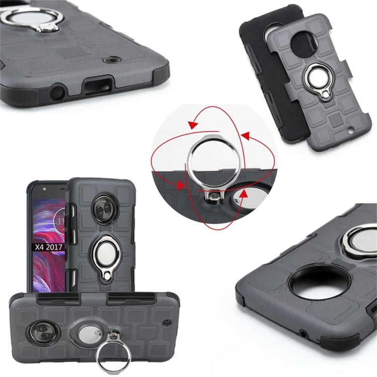 Case Motorola Moto X 4 / Pre-Order * 2 In 1 Cube PC เคส TPU กับ 360 องศา Holder หมุนแหวนเงิน *