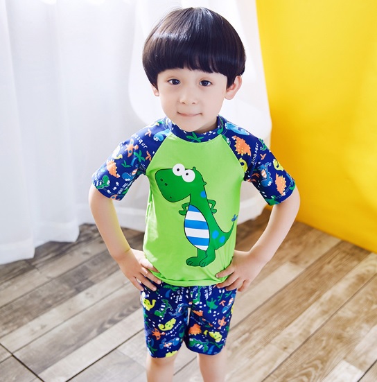 ชุดว่ายน้ำแยกชิ้น ลายไดโนเสาร์ สีเขียว ไซส์ 12