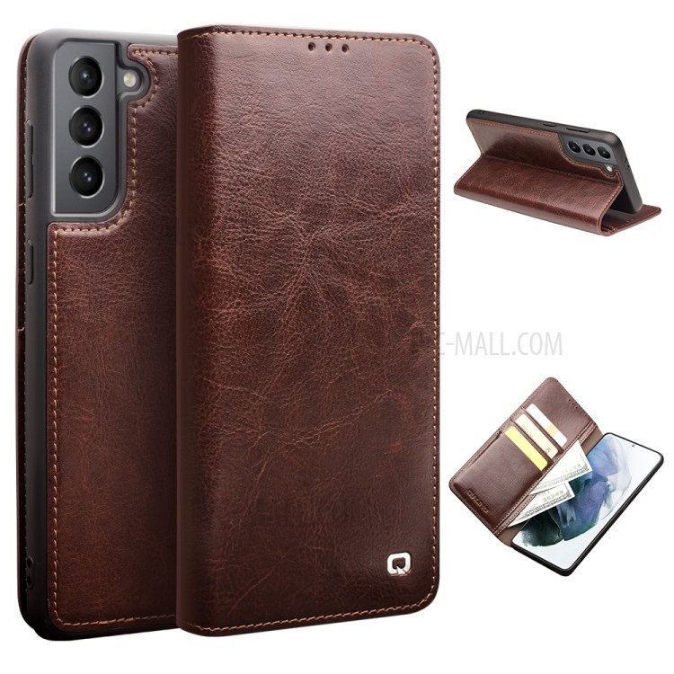 Case Samsung Galaxy S21 5G / Pre-Order * QIALINO ออกแบบกระเป๋าสตางค์หนังแท้ Folio Flip Stand *