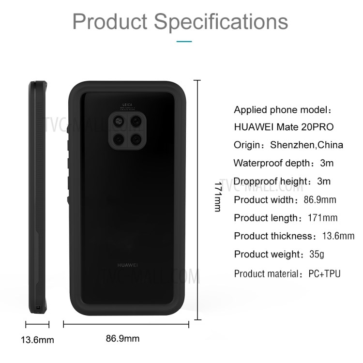 Case Huawei Mate 20 Pro / Pre-order * SHELLBOX Clear Back IP68 เคสกันน้ำ คุณภาพสูงทำจากวัสดุ TPU + PC + PTE เป็นมิตรกับสิ่งแวดล้อม *