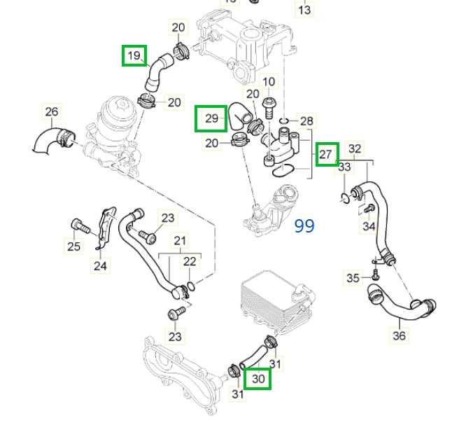 PORSCHE PANAMERA ท่อน้ำ,ท่อน้ำหล่อเย็น,ท่อยาง เครื่องดีเซล CAYENNE CRCA, PANA / 95810651300, 95810650602, 95810662501, 95810667300 / แท้