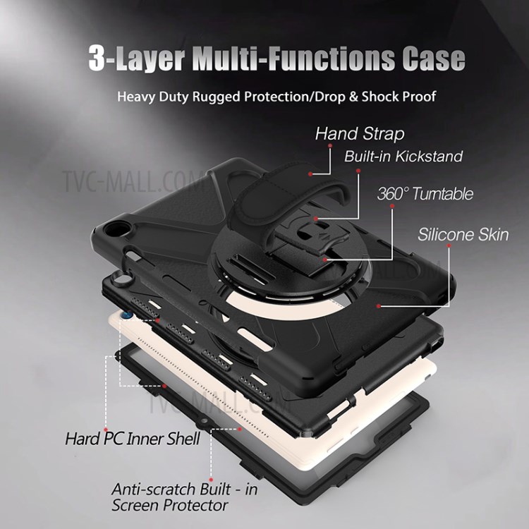 Case Huawei MediaPad M5 Pro / Pre-Order * เคสขาตั้งแบบหมุนได้ 360 องศา PC + เคสซิลิโคน Combo พร้อมสายคล้องมือ *