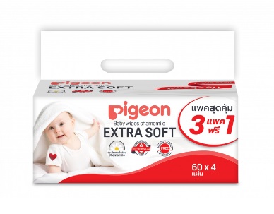Pigeonทิชชูเปียกพีเจ้น60ชิ้นแพค3แถม1