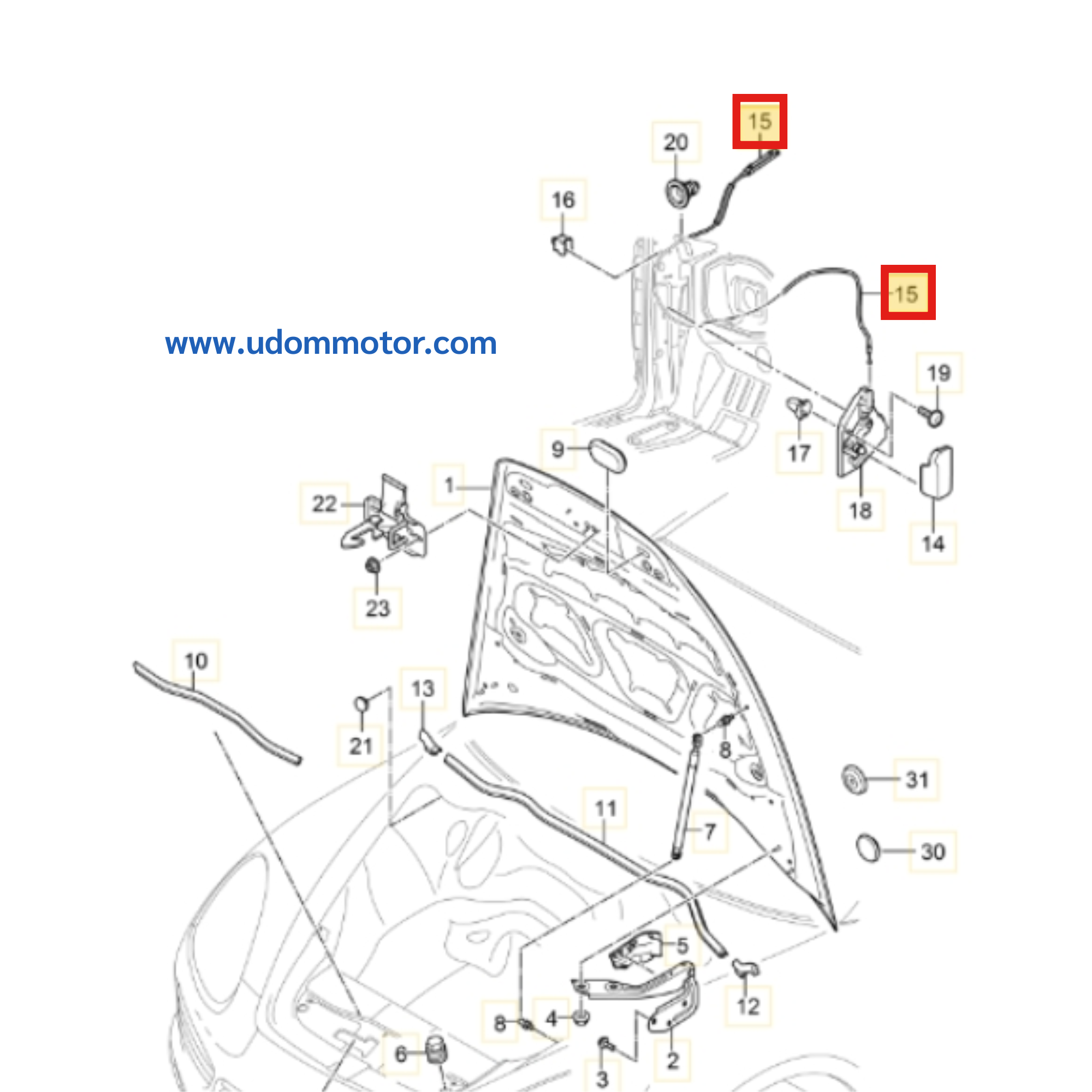 PORSCHE CAYENNE (92A) สายดึงฝากระโปรง สำหรับ ปอร์เช่ คาเยนน์ แท้ / 95851153500 95851153110