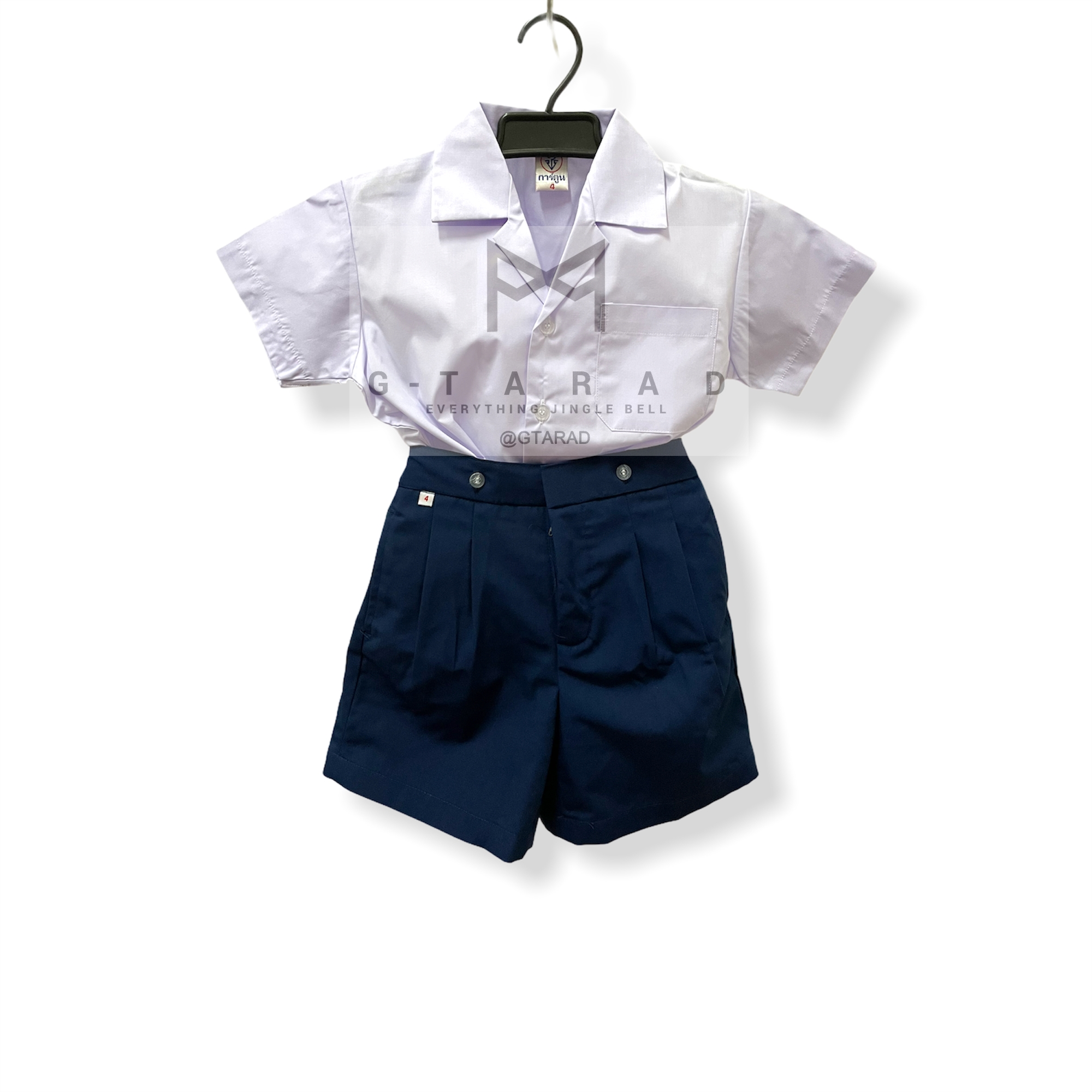 ชุดนักเรียนอนุบาลชาย คอฮาวาย กางเกงกรมอ่อน เอวยางหลัง