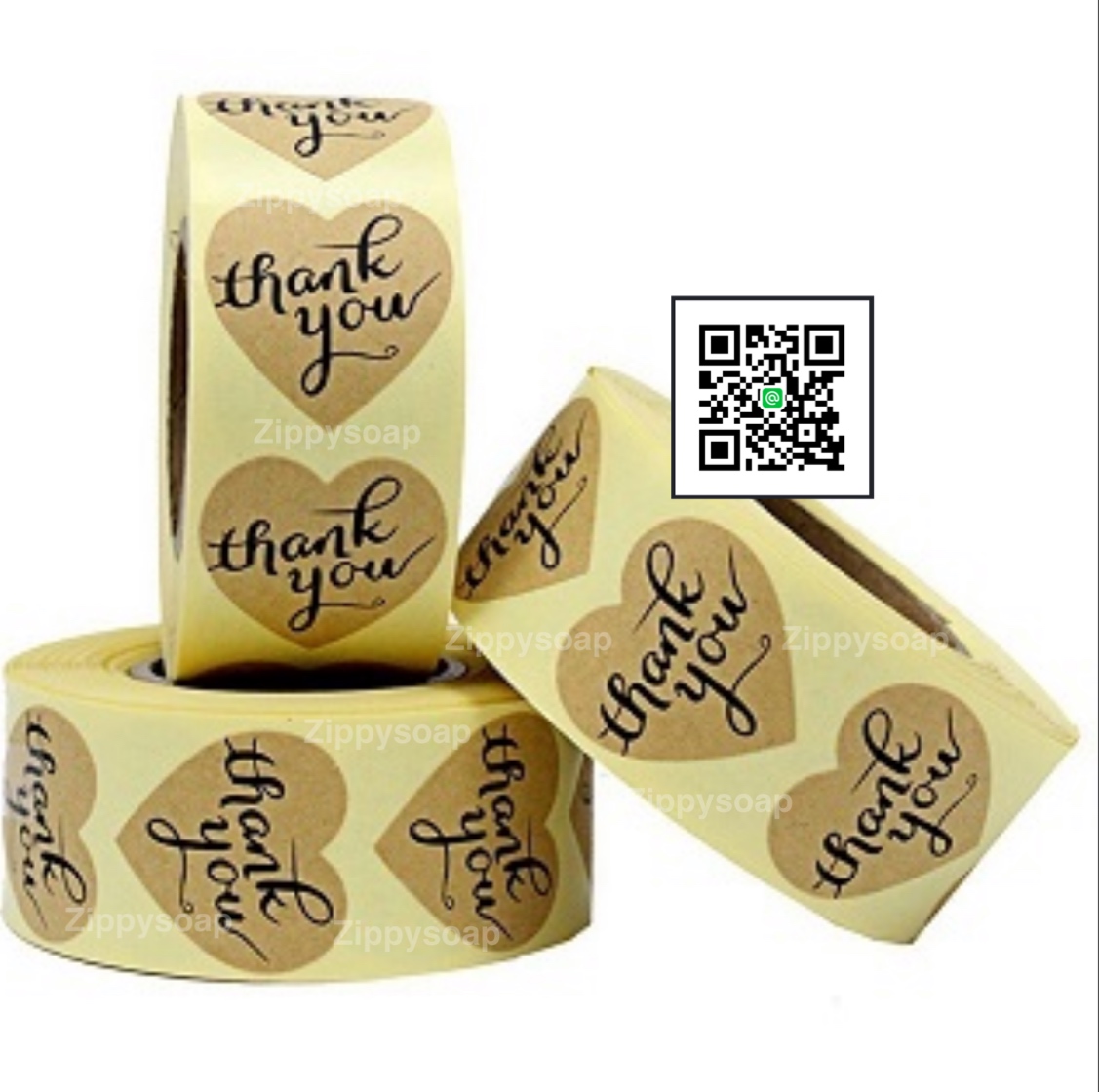 สติกเกอร์หัวใจ ลาย Thank you กระดาษคาร์ฟ 1ม้วน มี500 ดวง