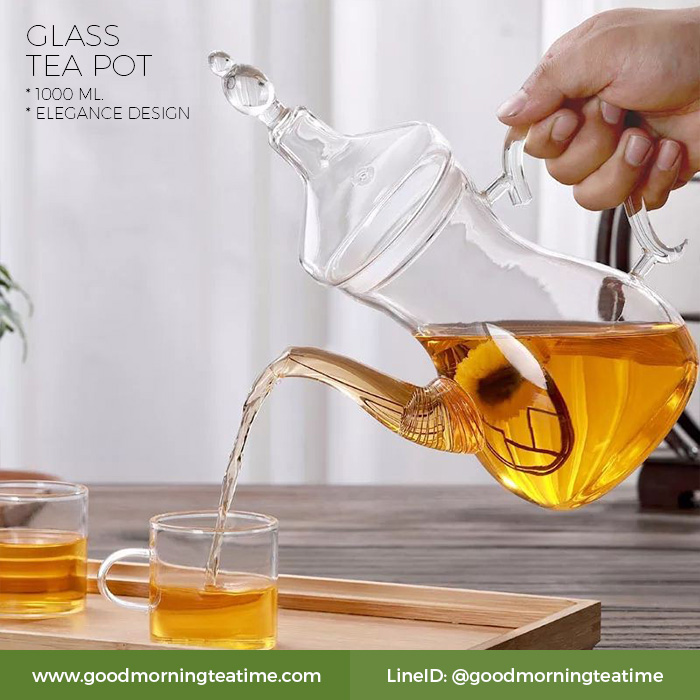 กาน้ำชา กาชงชาแก้วใส กาชงชาดอกไม้ ทรงสูงขนาด 1000 ml.
