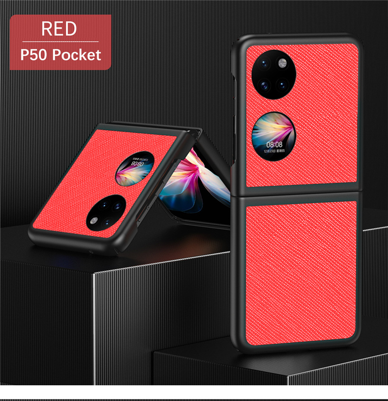 Case Huawei P50 Pocket # Pre-Order * เคสเคลือบหนัง PU ป้องกันรอยขีดข่วนและทนต่อการสึกหรอ พื้นผิวแบบกากบาทให้รูปลักษณ์ที่หรูหราและคลาสสิก *