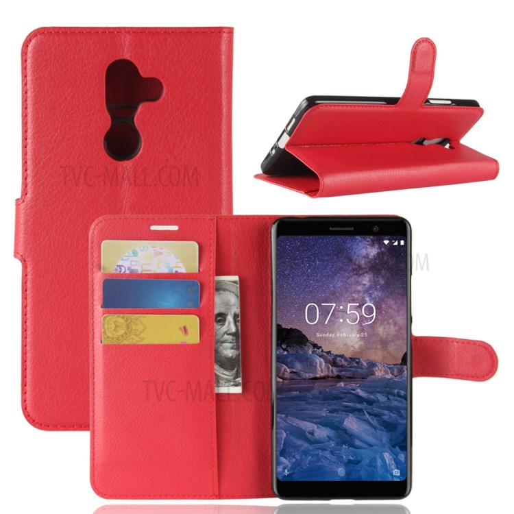 Case Nokia 7 Plus / Pre-Order * เคสผิวหนังลิ้นจี่ PU ใส่บัตร 3 ใบและกระเป๋าเงินสด 1 ใบ *