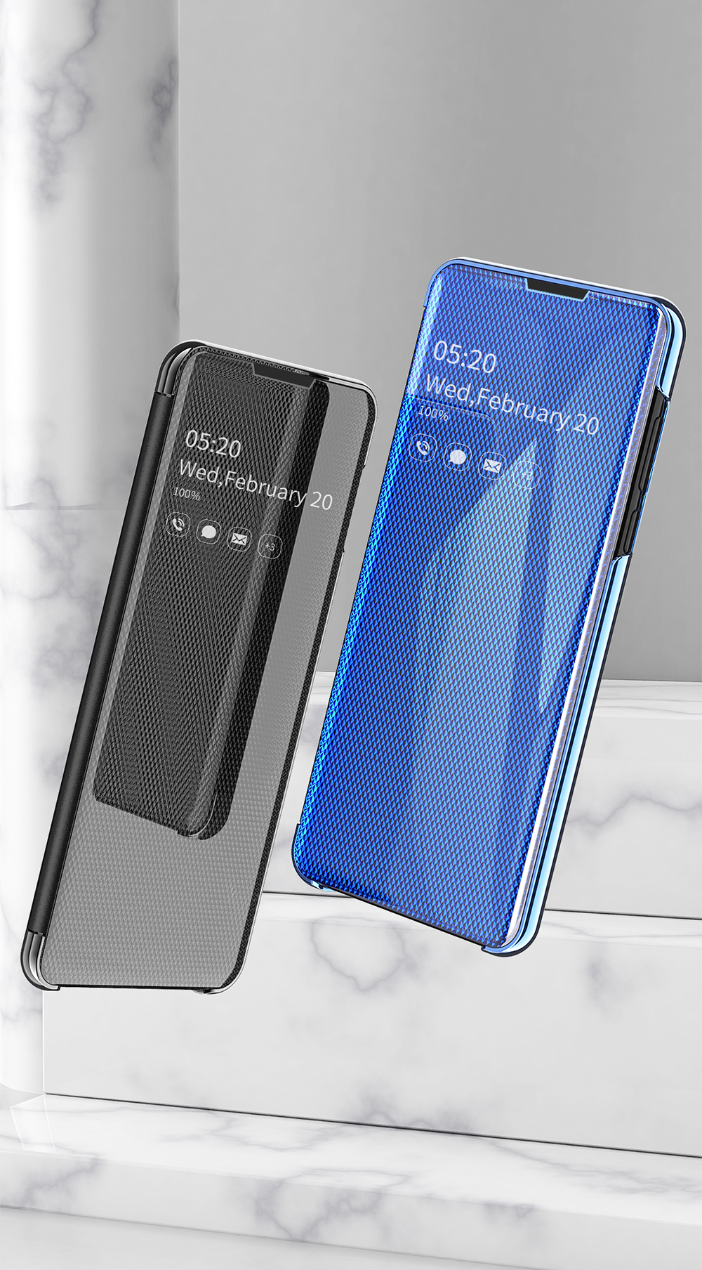 Case Huawei P30 Lite / พร้อมส่ง * เคสดูช่องหน้าต่างกระจกชุบ ทำจากวัสดุหนัง PC + PU *
