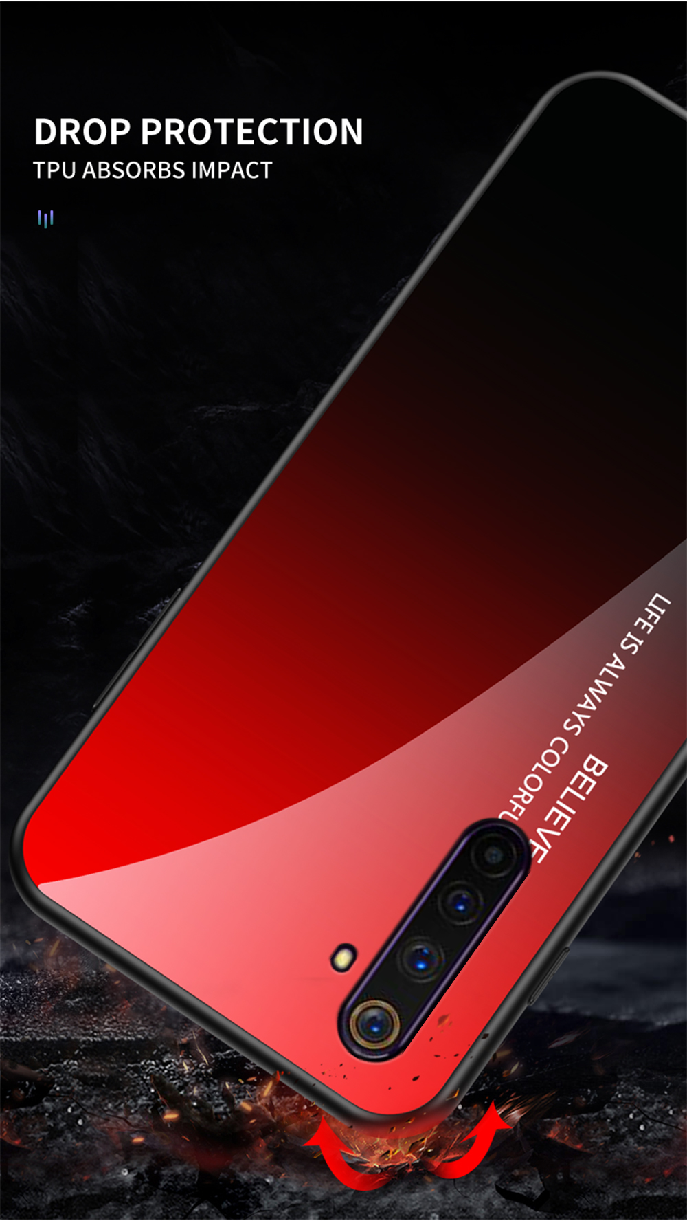 Case Realme 6 Pro / Pre-Order * เคสกระจกนิรภัยไล่สี + PC + เคส TPU Hybrid การออกแบบสีไล่ระดับสีที่ไม่ซ้ำกันและมีสไตล์ *