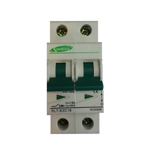 เบรกเกอร์เอซี 2 ขั้ว สำหรับโซล่าเซลล์และระบบไฟฟ้ากำลัง (2 Pole AC Breaker for Solar Cell and Power System) พิกัดกระแส 16A