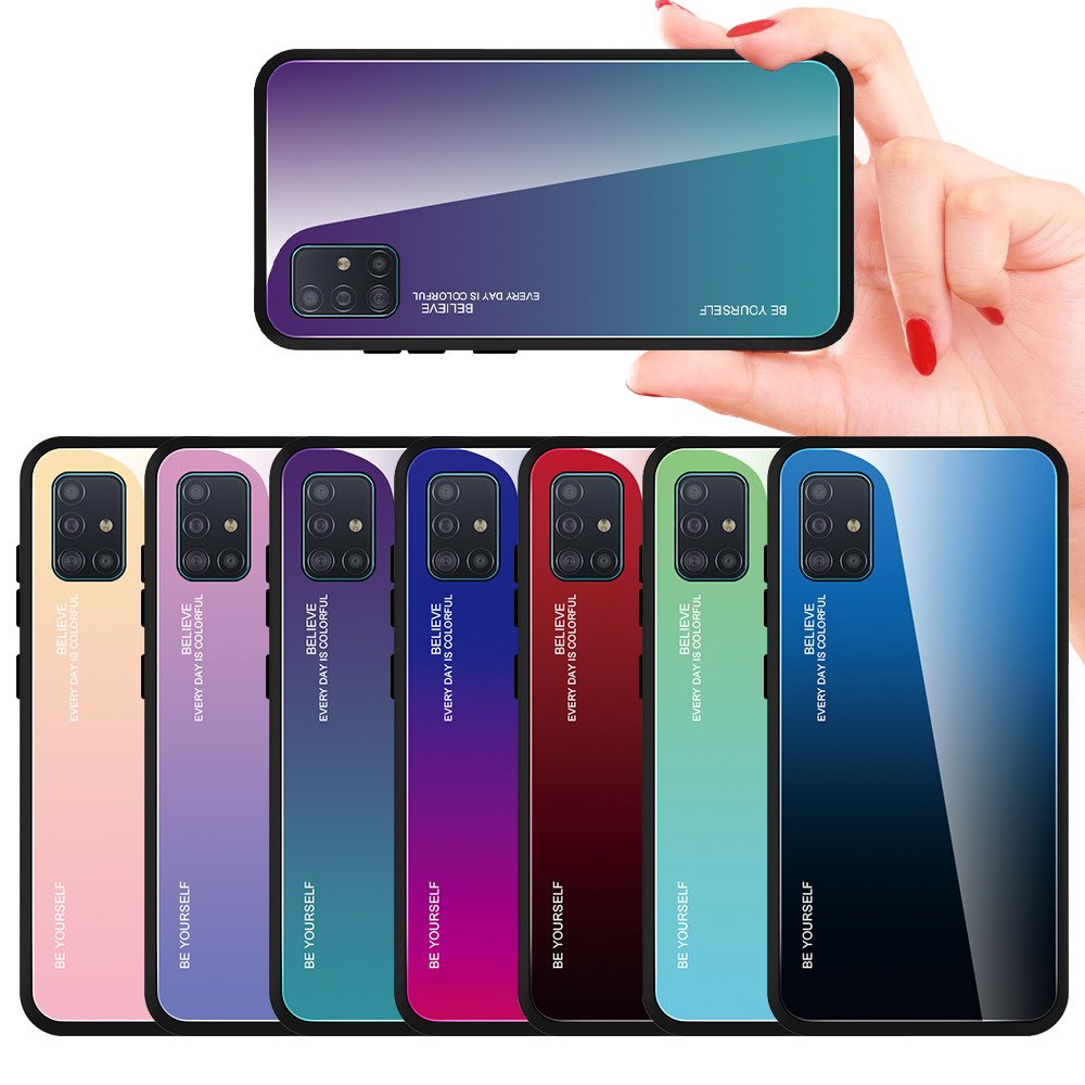 Case Samsung Galaxy A51 / Pre-order * เคสไล่ระดับสี + กระจกนิรภัย + PC + TPU Combo การออกแบบสีไล่ระดับสีที่ไม่ซ้ำกันและมีสไตล์ *