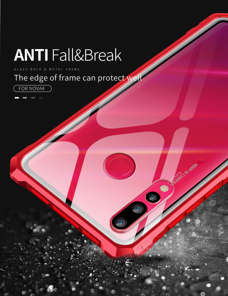 Case Huawei Nova 4 / Pre-Order * เคสอลูมิเนียมโลหะกรอบ + กระจกนิรภัยด้านหลัง *