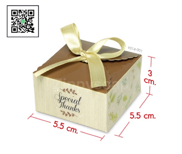 กล่องใส่สบู่ มีโบว์ฝาหยัก ใบไม้เขียว 60ชิ้น 5.5*5.5*3 cm