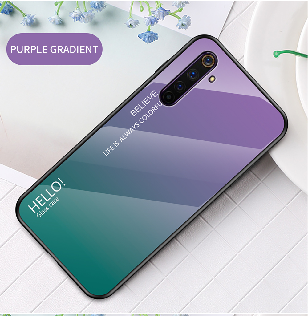 Case Realme 6 Pro / Pre-Order * เคสกระจกนิรภัยไล่สี + PC + เคส TPU Hybrid การออกแบบสีไล่ระดับสีที่ไม่ซ้ำกันและมีสไตล์ *