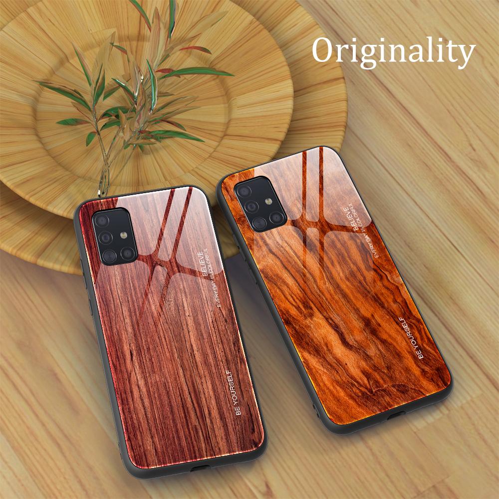 Case Samsung Galaxy A51 / Pre-order * เคสผิวลายไม้ TPU + กระจกนิรภัยปกหลัง *