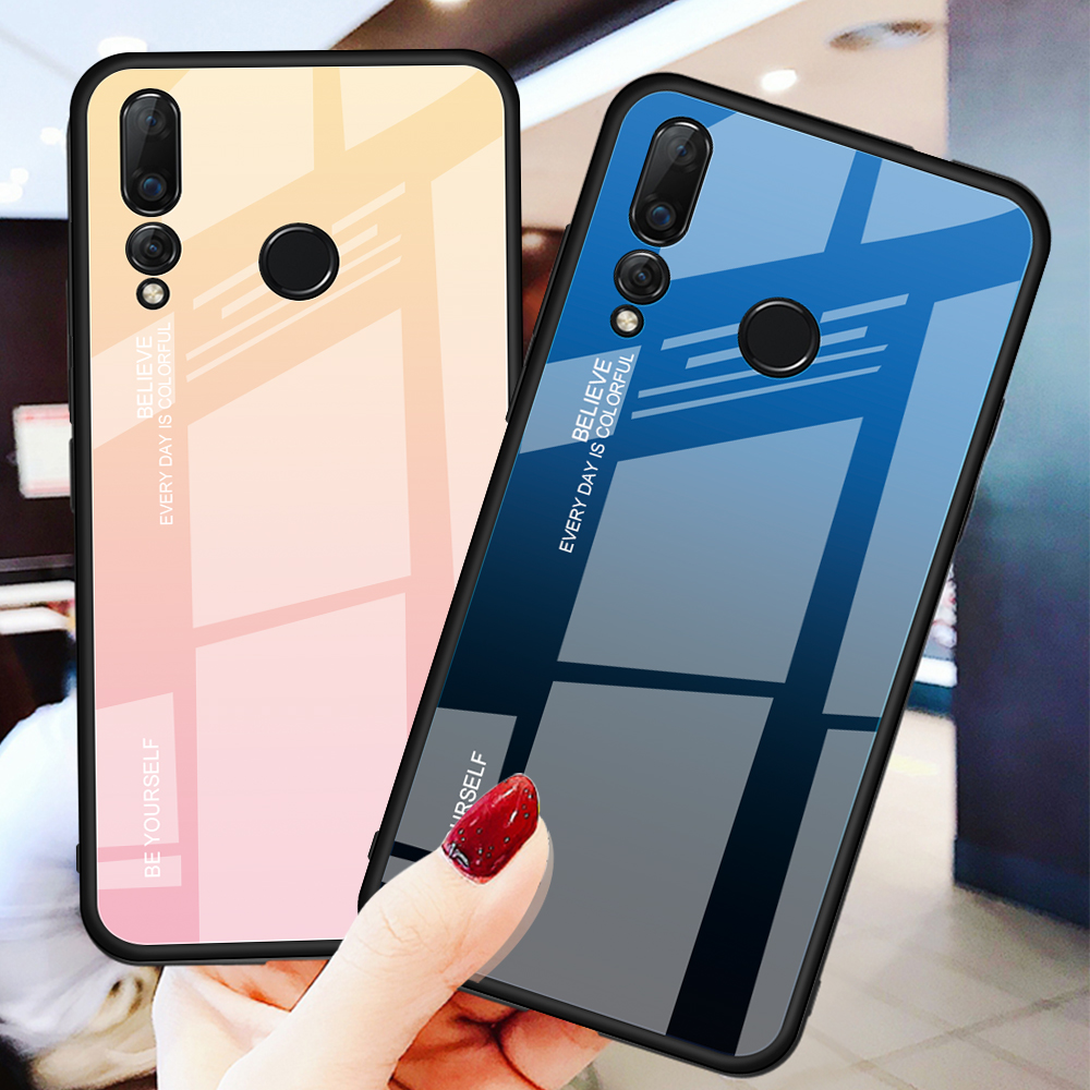 Case Huawei Nova 4 / Pre-Order * เคส + กระจกนิรภัยปกหลัง TPU + PC ไล่โทนสีไร้รอยขีดข่วน *