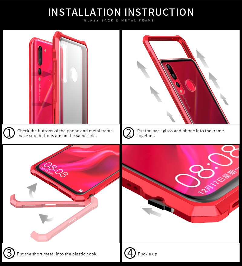 Case Huawei Nova 4 / Pre-Order * เคสอลูมิเนียมโลหะกรอบ + กระจกนิรภัยด้านหลัง *