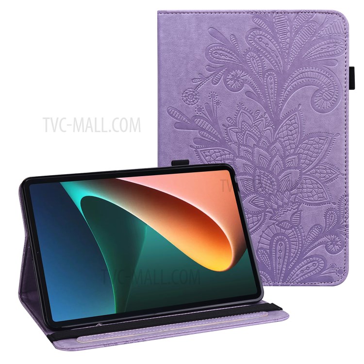Case Xiaomi Pad 5 / Pad 5 Pro # Pre-Order * เคสลวดลายดอกไม้พิมพ์ PU กระเป๋าสตางค์หนังขาตั้งฝาครอบป้องกัน Folio พร้อมแถบยางยืดปรับได้ *