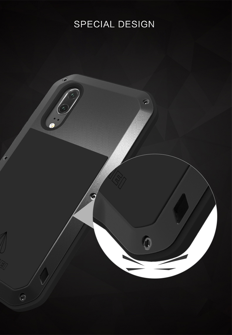 Case Huawei P20 / Pre-order * LOVE MEI ทำจากโลหะแข็งและวัสดุซิลิโคนนุ่ม + กระจกนิรภัย *