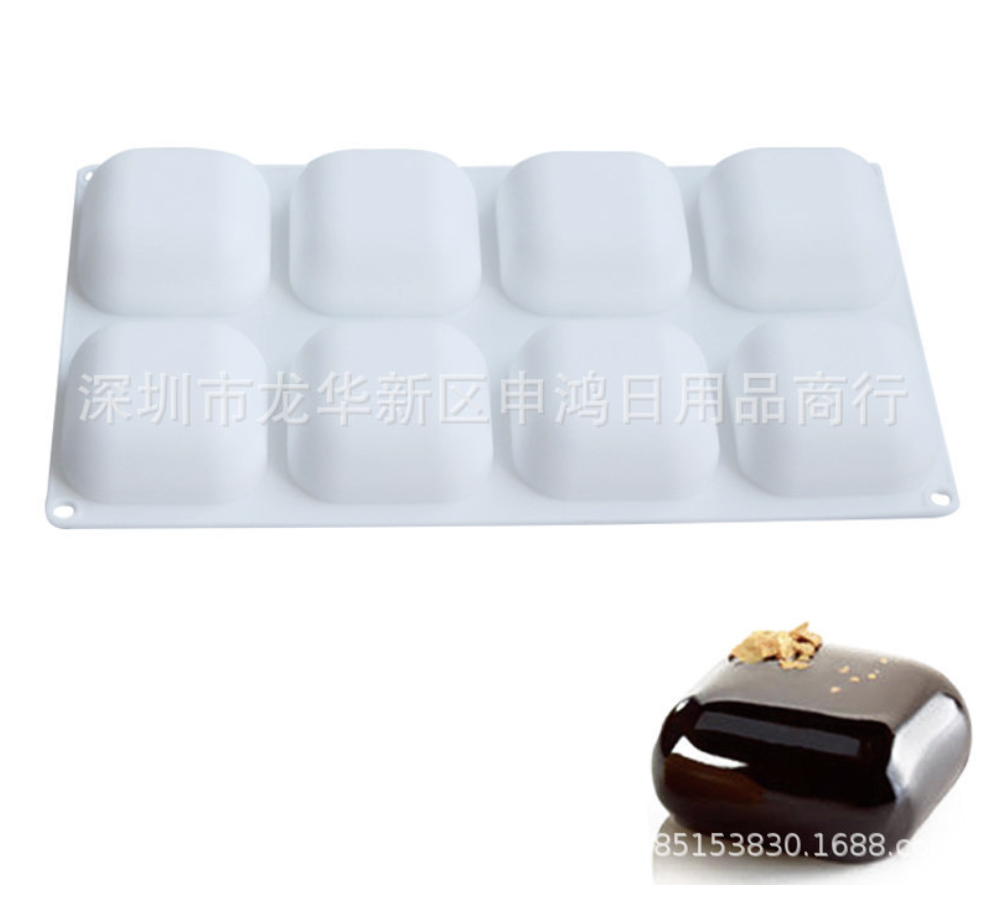 แม่พิมพ์สบู่ซิลิโคนรูปสี่เหลี่ยมมน 8 ช่อง 6.5*6.5*3 cm 75-80g