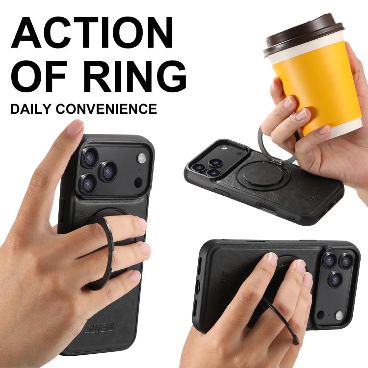 Case iPhone 17 Pro Max # Pre-order * Suteni เคสโทรศัพท์แบบหมุนได้ 360 องศา G3 Oil Wax MagSafe Back (สีดำ) *