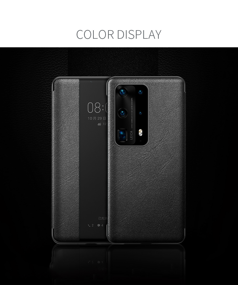 Case Huawei P40 Pro / Pre-order * หนังวัวแท้ + Phone พลาสติกปลอกคลุมด้วยดูหน้าต่าง ฟังก์ชั่นปลุกและนอนหลับอย่างชาญฉลาดประหยัดพลังงาน *
