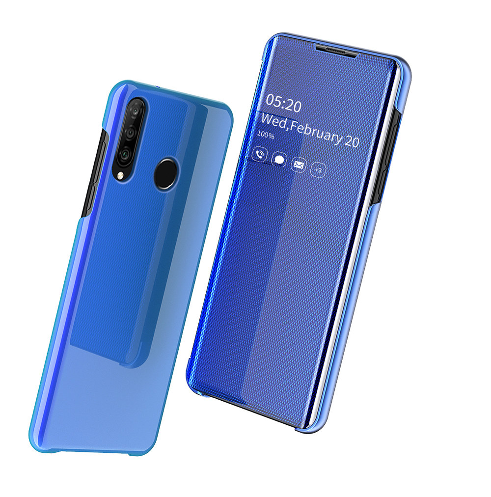 Case Huawei P30 Lite / พร้อมส่ง * เคสดูช่องหน้าต่างกระจกชุบ ทำจากวัสดุหนัง PC + PU - น้ำเงิน *