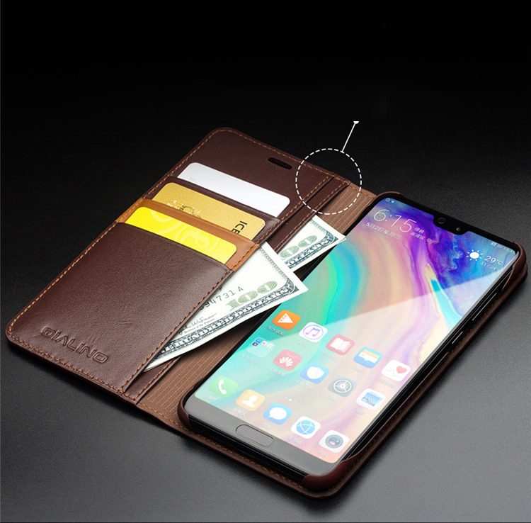 Case Huawei P20 Pro / Pre-order * QIALINO พรีเมี่ยมหนังวัวแท้เนื้อละเอียด ช่องเสียบการ์ด 3 ช่องและกระเป๋าเงินสด 2 ช่อง *